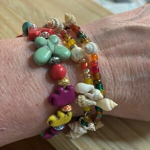 Colorful Beaded Stone Elephant Butterfly Bracelet  with Shell Bracelet